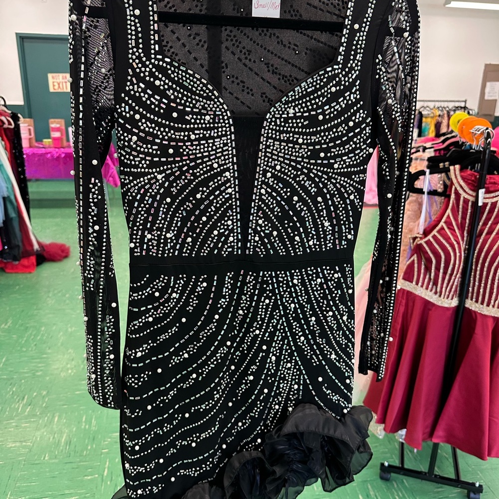 SHEIN Black and White Beaded Mini Dress